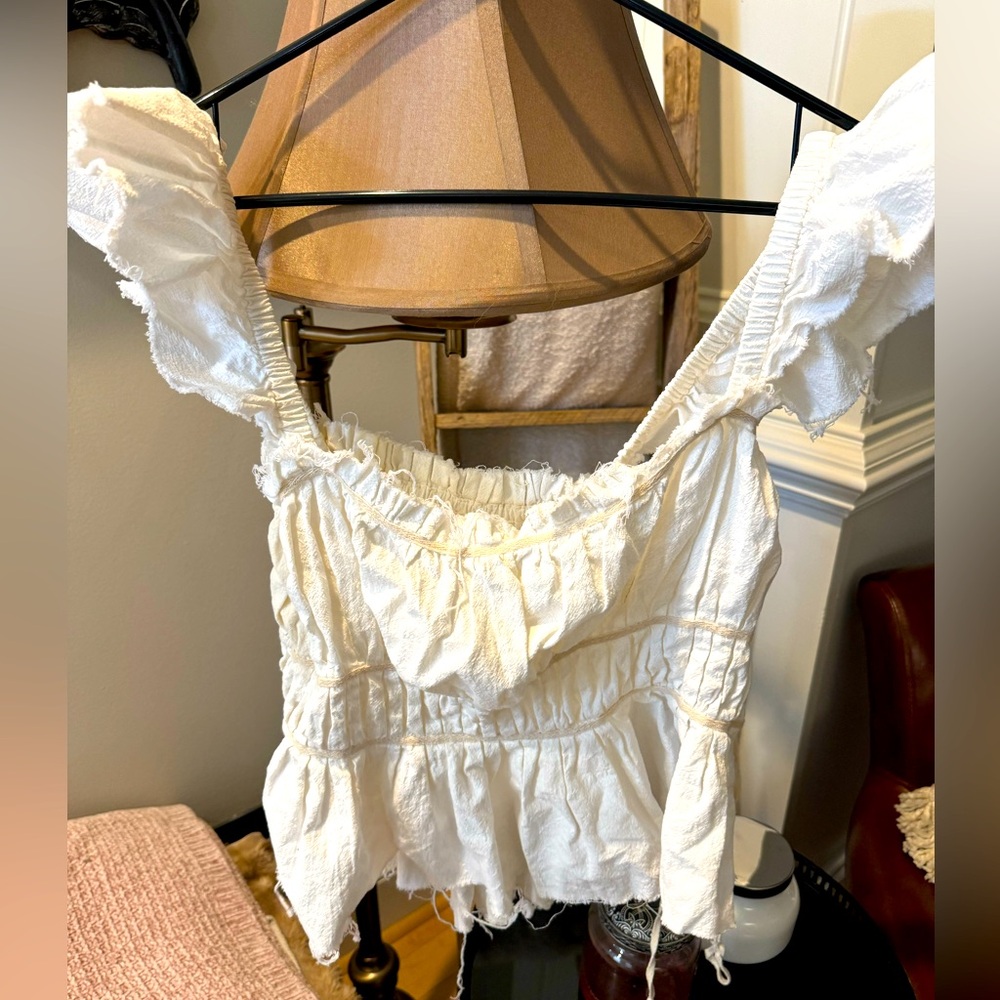 Free People women's size large cream adjustable side tie BoHo hippie chic top